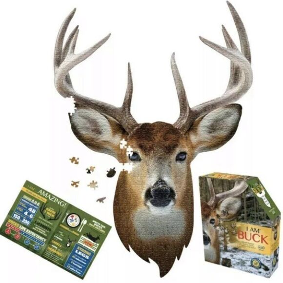 I Am Buck Head-Shaped Jigsaw Puzzle Poster Size Woods‎ Hunting Deer Animal Gift - Picture 1 of 8